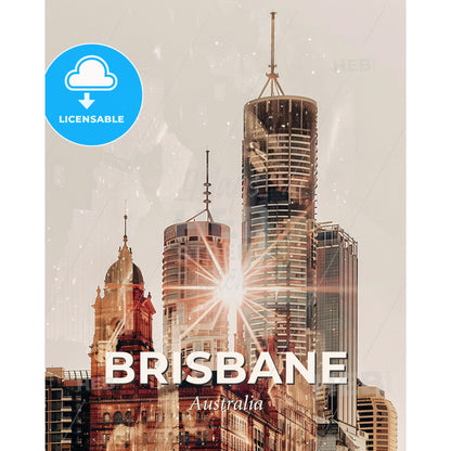 Brisbane Skyline: Iconic Architecture, Radiant Canvas - A sun shining through a city - Square format print template