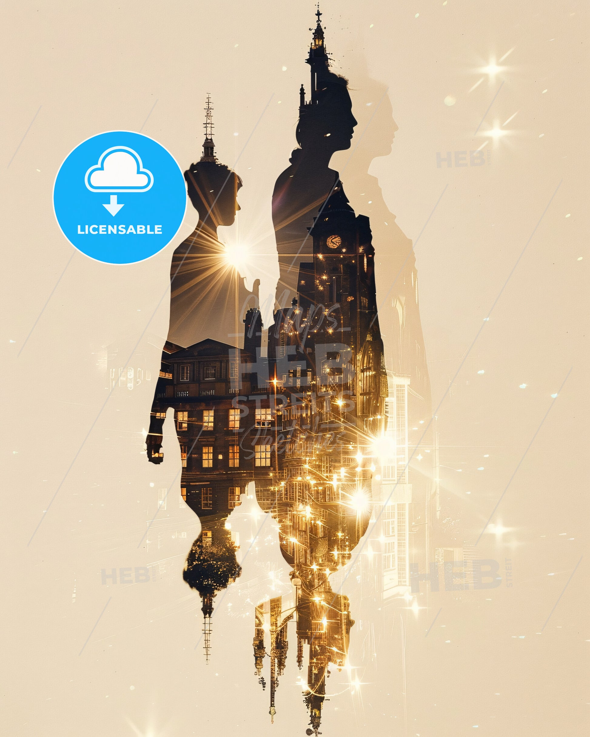 Bristol: Colorful Skyline Panorama City Architecture Composite Art - A double exposure of a couple of people