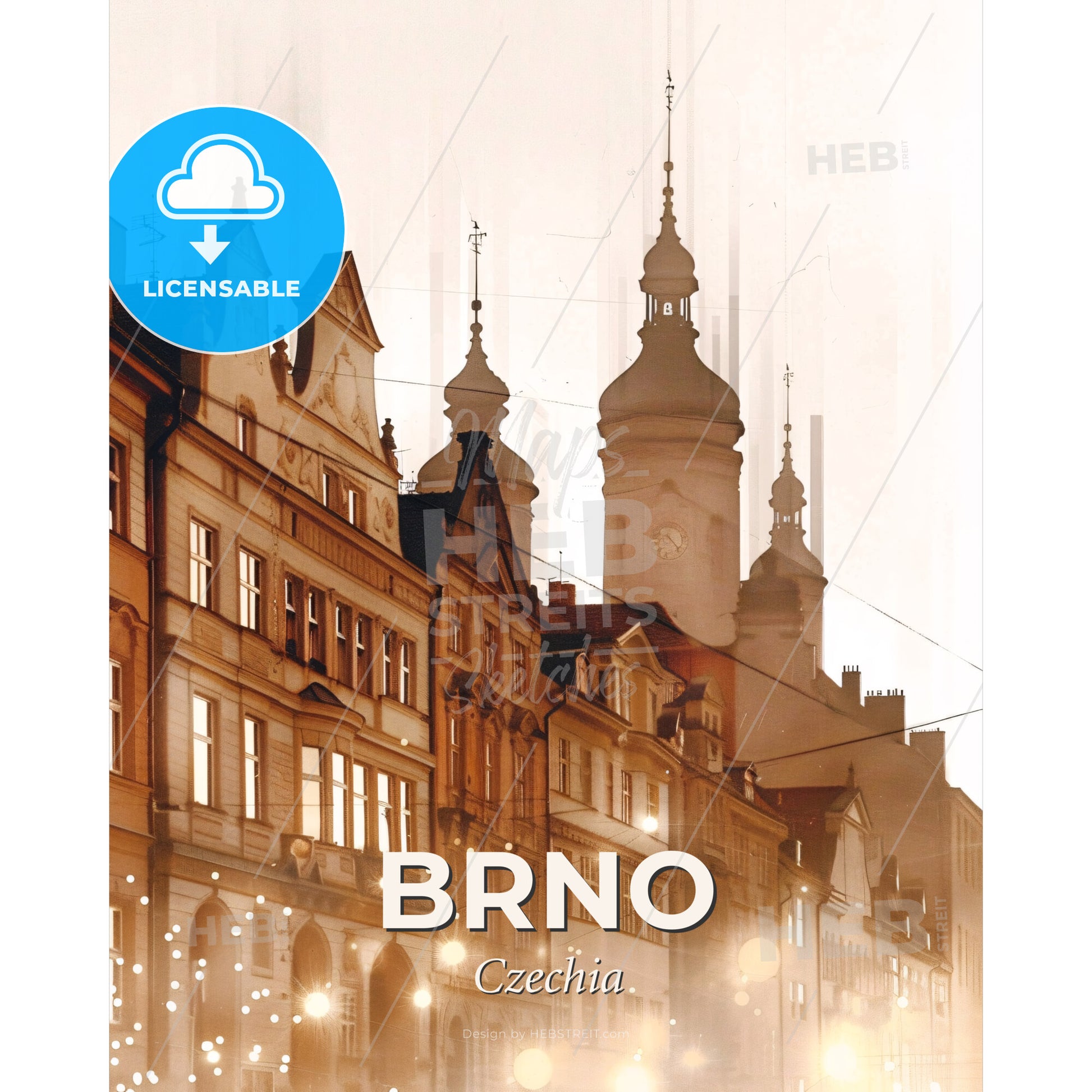 Brno Double Exposure Skyline Artwork Composite - A group of buildings with towers - Square format print template
