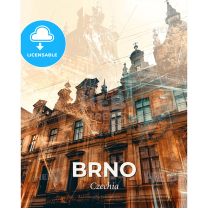 Brno Skyline Double Exposure Poster - A building with many windows - Square format print template