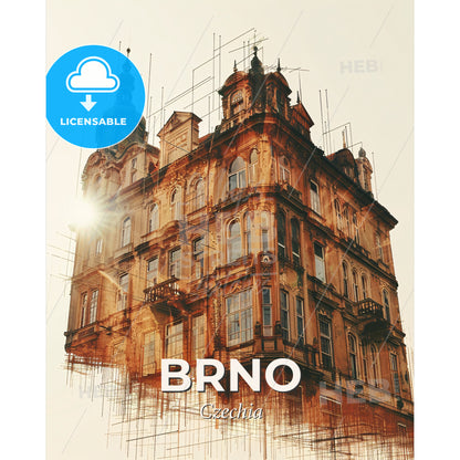 Brno Skyline Double Exposure Composite Poster Art - A building with many windows - Square format print template