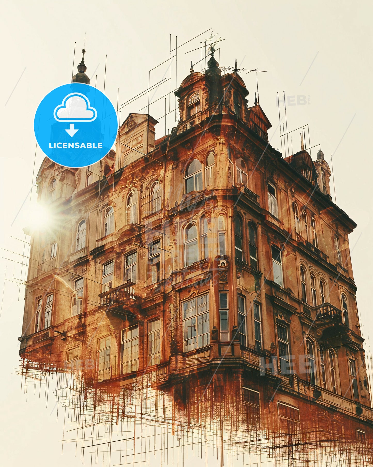 Brno Skyline Double Exposure Composite Poster Art - A building with many windows