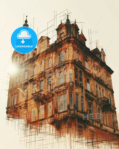 Brno Skyline Double Exposure Composite Poster Art - A building with many windows