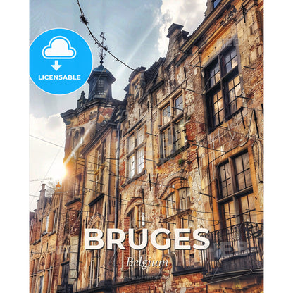 Bruges Skyline Panorama Blister Silhouette - A building with many windows - Square format print template