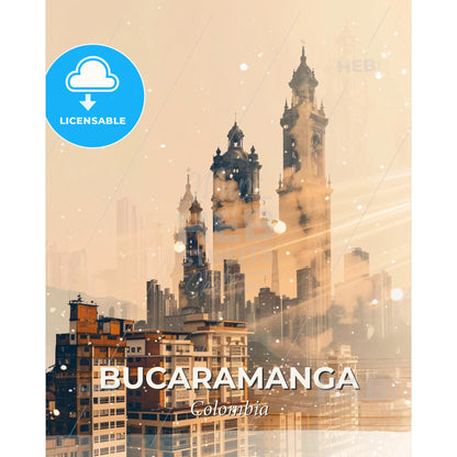 Bucaramanga City Art Skyline Poster - A city with tall towers and buildings - Square format print template