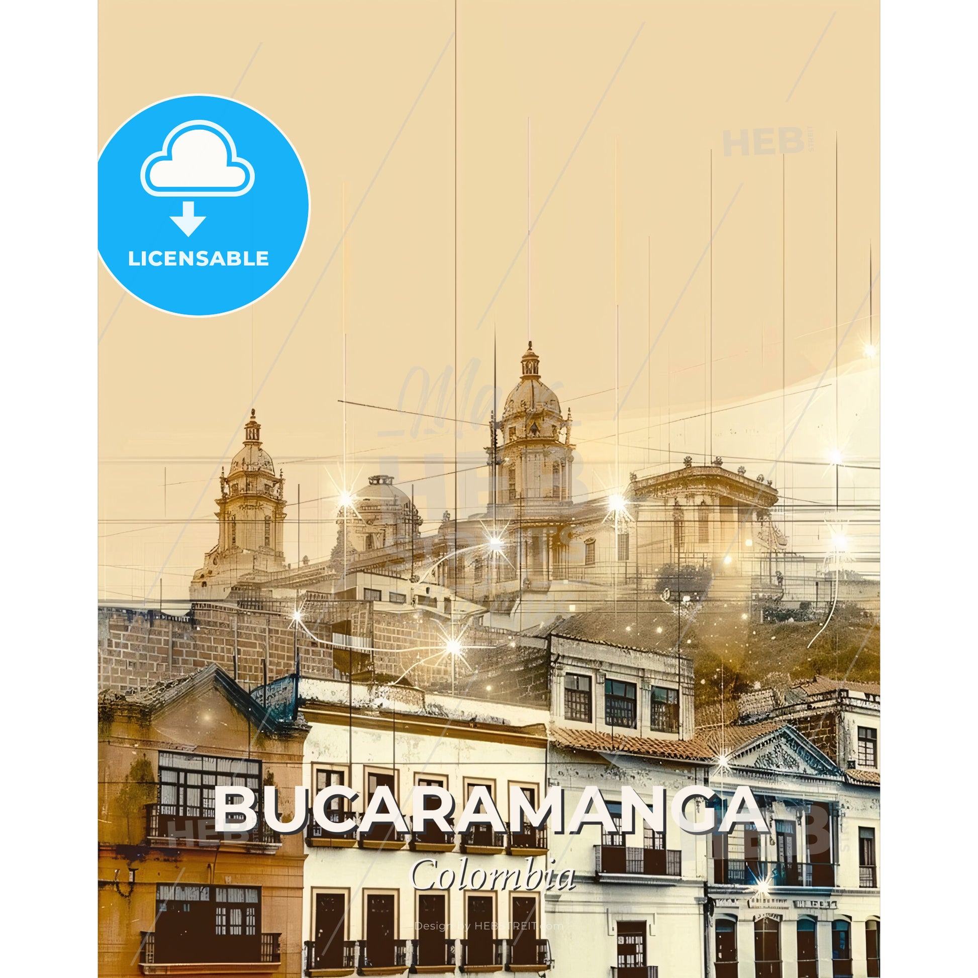 Bucaramanga Cityscape Night Lights Art Print - A city with buildings and a building with a building in the background - Square format print template