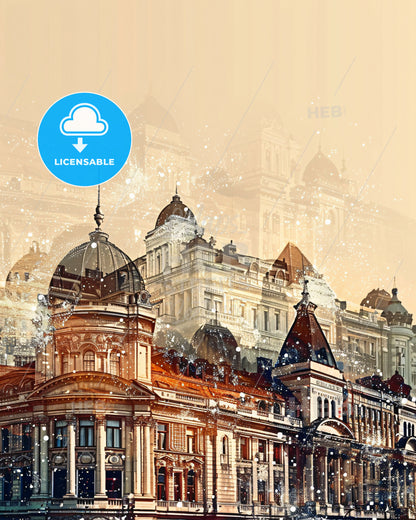 Bucharest Skyline Sparkles Local Icons Poster Art - A large building with many domes