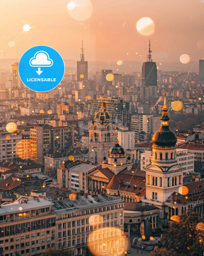 Bucharest: Double Exposure Cityscape Symphony - A city with many buildings