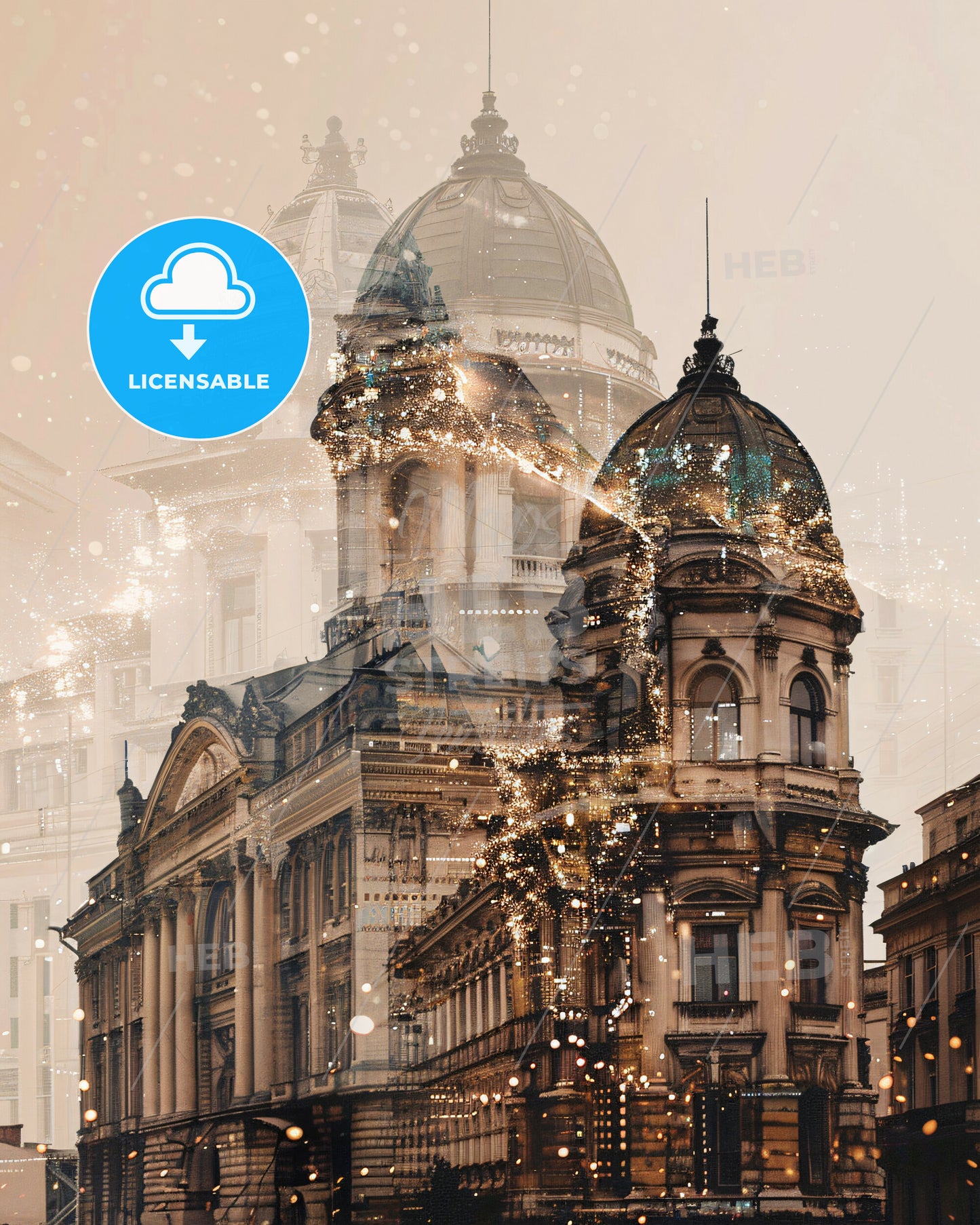 Bucharest City Skyline Local Icons Art Print - A double exposure of a building