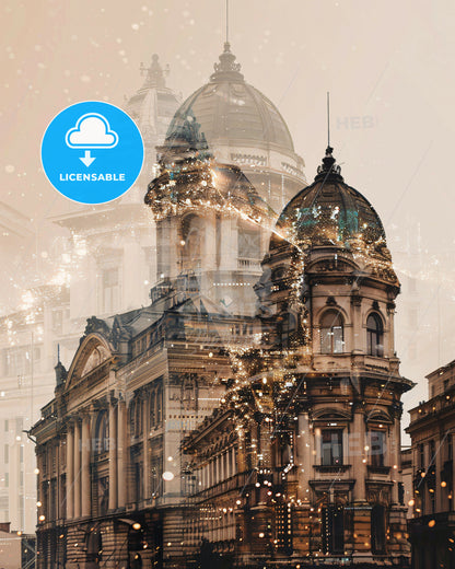 Bucharest City Skyline Local Icons Art Print - A double exposure of a building