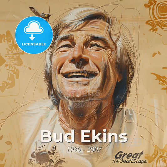 Bud Ekins, 1930 - 2007, American stuntman and actor - A Man Smiling And Looking Up At An Airplane Print Template