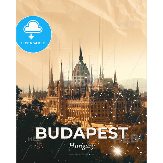 Budapest Skyline Double Exposure Composite Art - A large building with a dome and spires - Square format print template