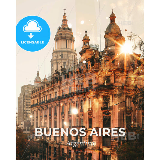 Buenos Aires Skyline Double Exposure Poster Art - A building with a large tower - Square format print template