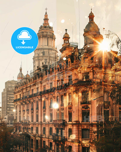 Buenos Aires Skyline Double Exposure Poster Art - A building with a large tower