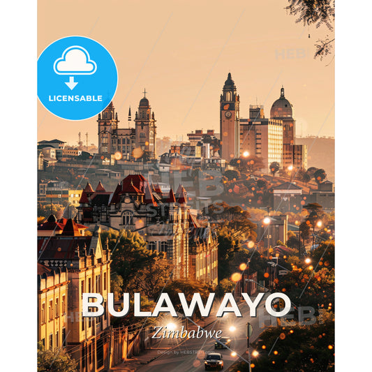 Bulawayo Skyline Sparkles City Lights Delight - A city with many buildings and trees - Square format print template