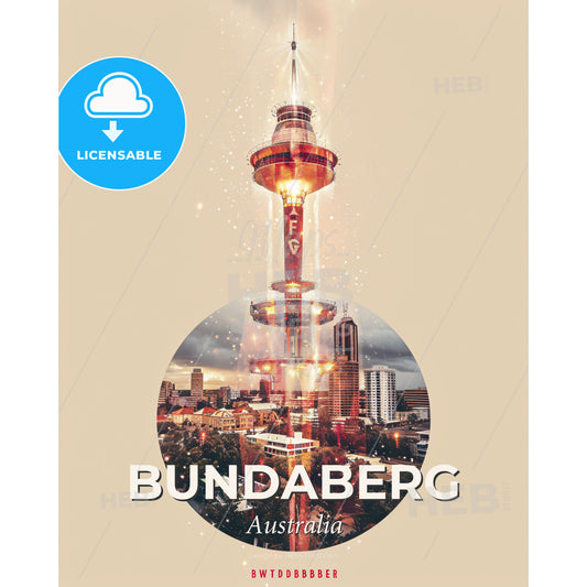 Bundaberg Skyline Double Exposure Composite Art - A tower with lights and a city in the background - Square format print template