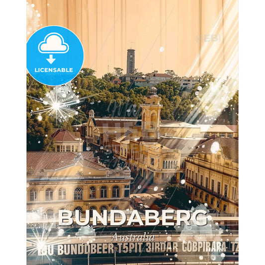 Bundaberg Skyline Composite Double Exposure - A city with many buildings and trees - Square format print template