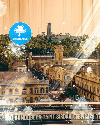 Bundaberg Skyline Composite Double Exposure - A city with many buildings and trees