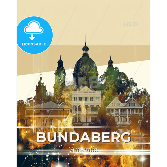 Bundaberg Skyline Double Exposure Composite Art - A building with a dome and trees - Square format print template