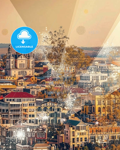 Bundaberg Skyline Double Exposure Composite - A city with many buildings