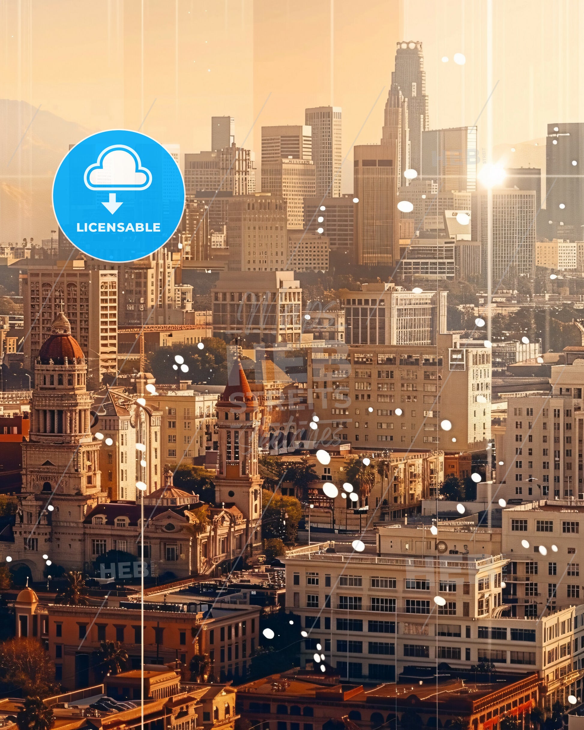 Burbank City Skyline Double Exposure Art - A city with many buildings