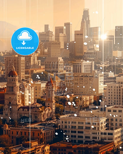 Burbank City Skyline Double Exposure Art - A city with many buildings