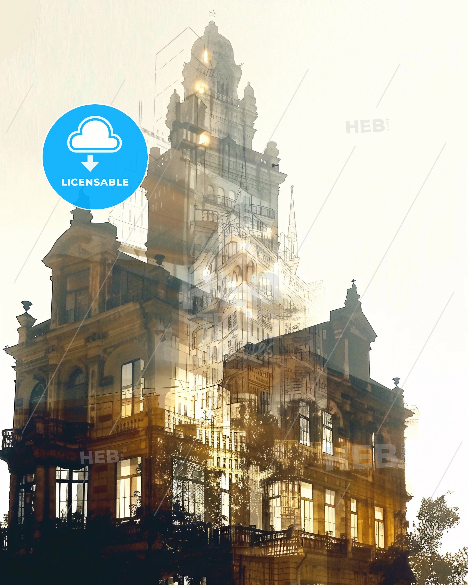 Burgas Double Exposure Skyline Art Print - A double exposure of a building