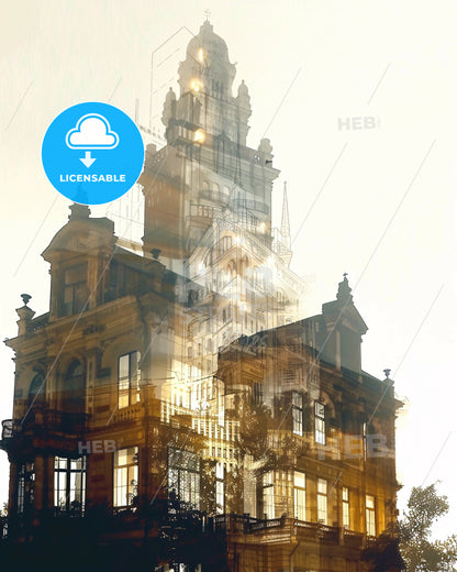 Burgas Double Exposure Skyline Art Print - A double exposure of a building