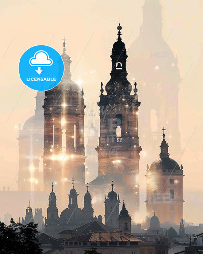 Burgos City Skyline Art Poster - Composite Local Landmarks - A large building with towers and spires