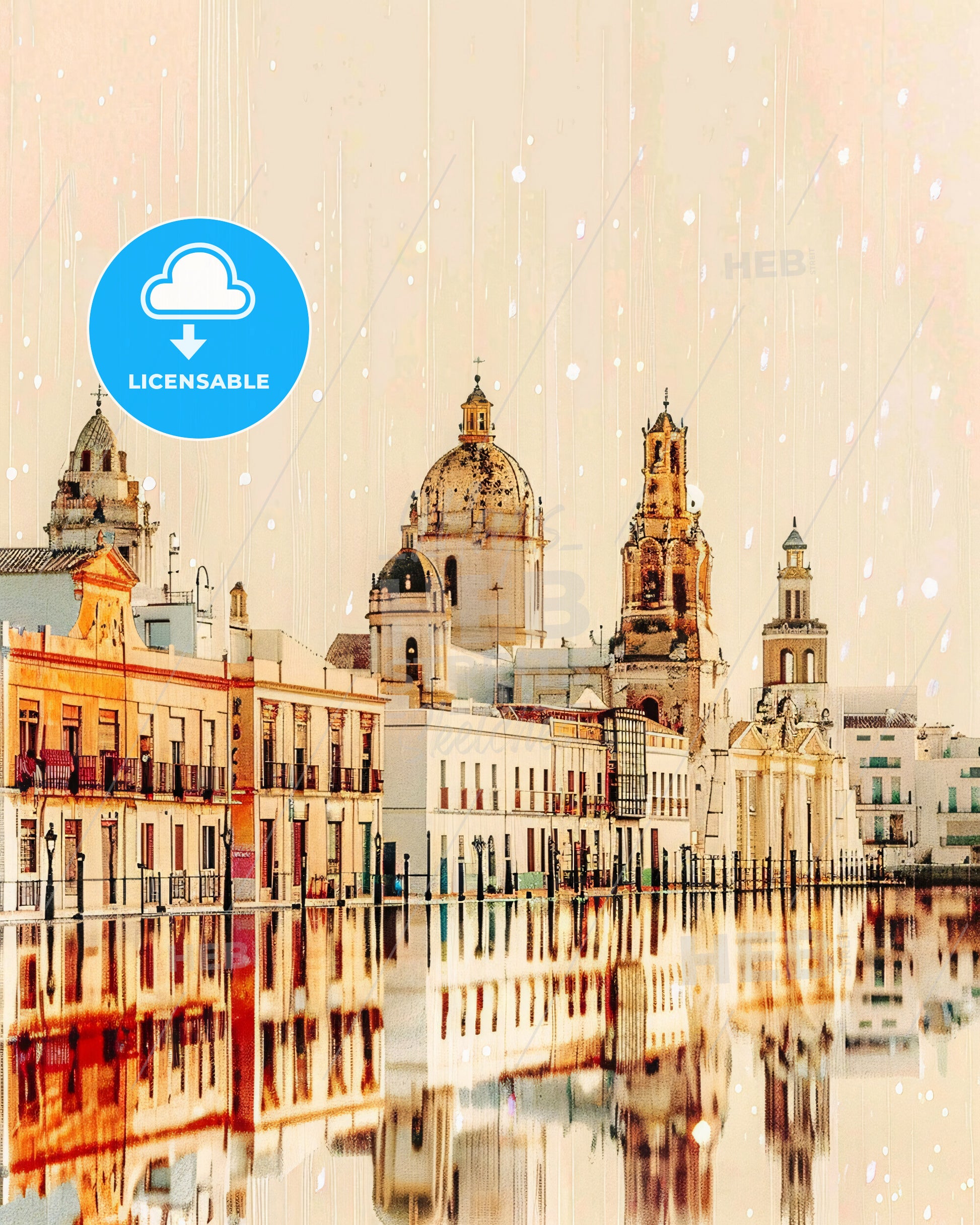 Cadiz Cityscape in Dual Exposure Art - A water body with buildings and a dome on the top