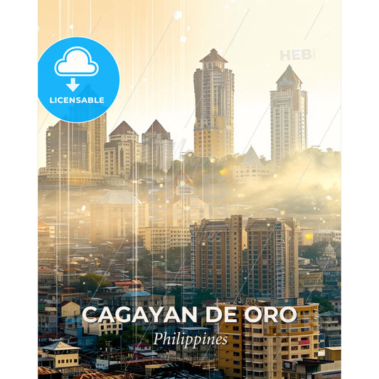 Cagayan de Oro Skyline Composite Art - A city with many tall buildings - Square format print template