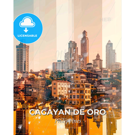 Cagayan de Oro Skyline Composite Art Cityscape - A city with many buildings - Square format print template