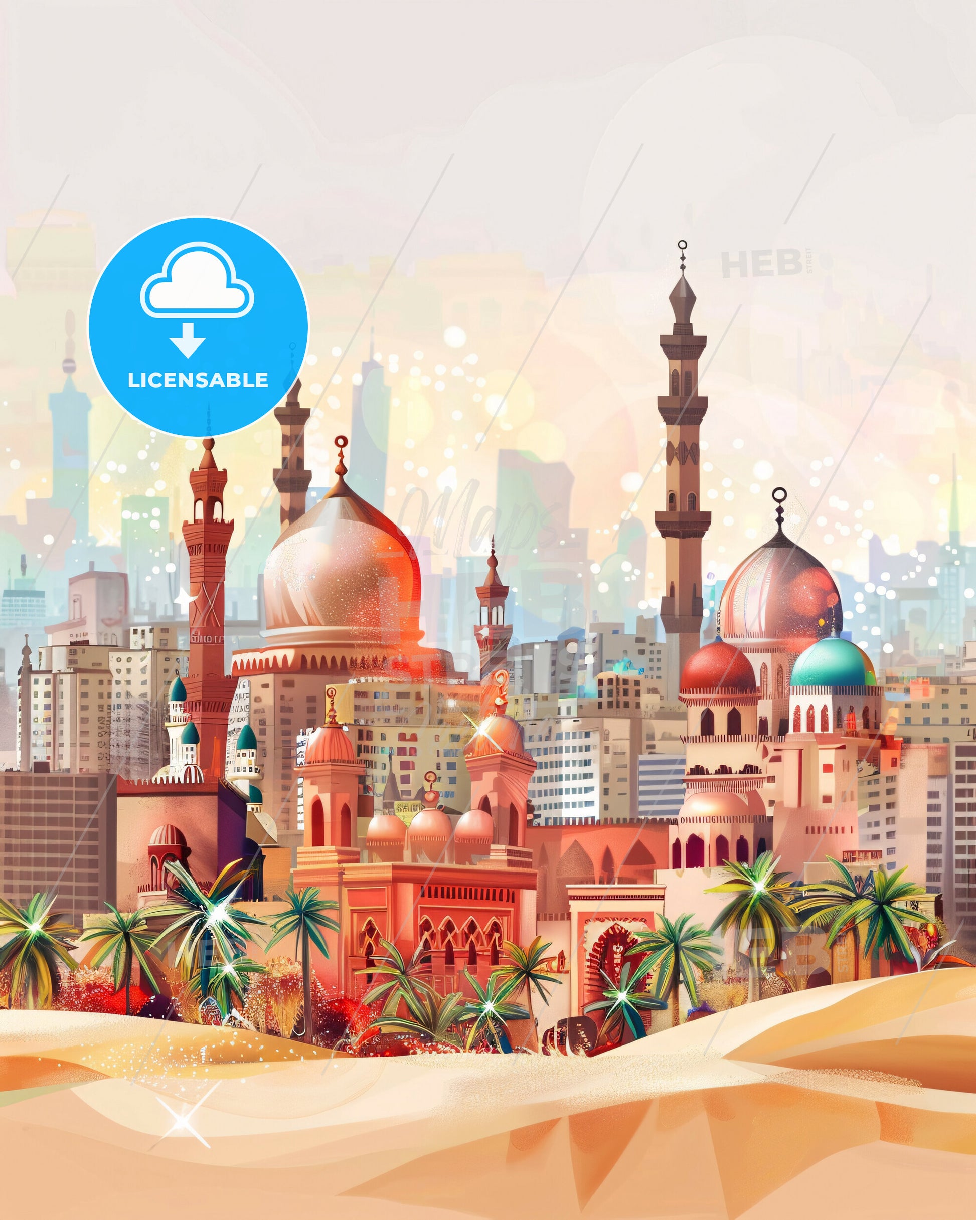 Cairo Skyline Double Exposure Art Poster - A city with palm trees and buildings