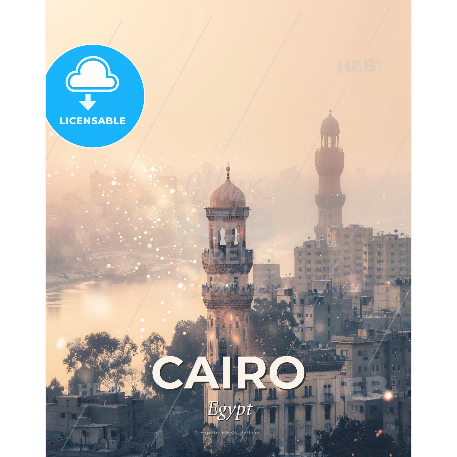 Cairo's Bright Skyline: Iconic Architecture Captured - A tall tower in a city - Square format print template