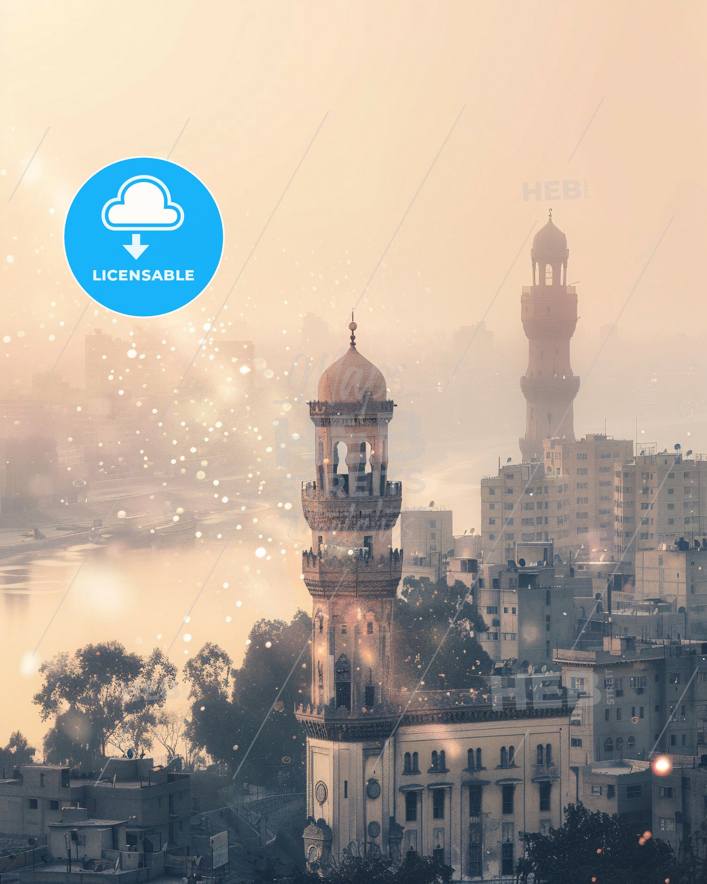 Cairo's Bright Skyline: Iconic Architecture Captured - A tall tower in a city