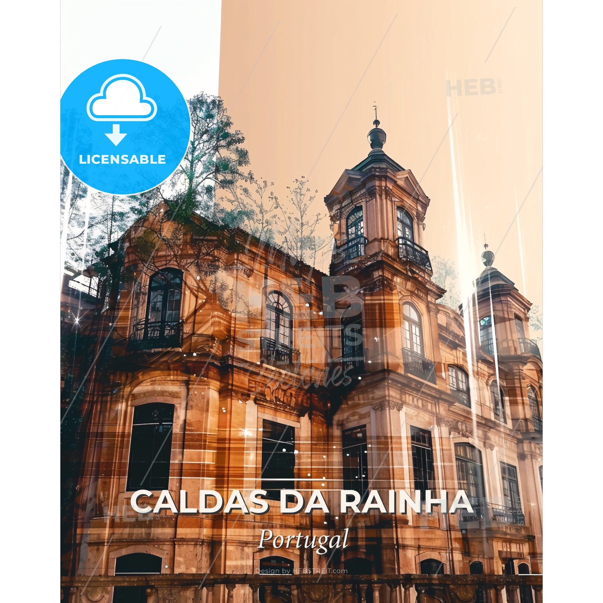 Caldas da Rainha Skyline Composite Art Cityscape - A building with trees on top - Square format print template