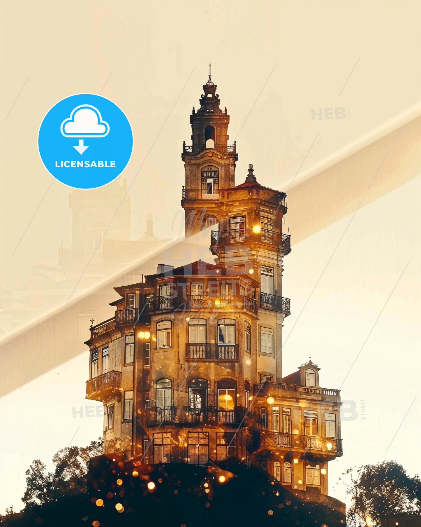 Caldas da Rainha Skyline Dreamscape Poster - A building with a tower