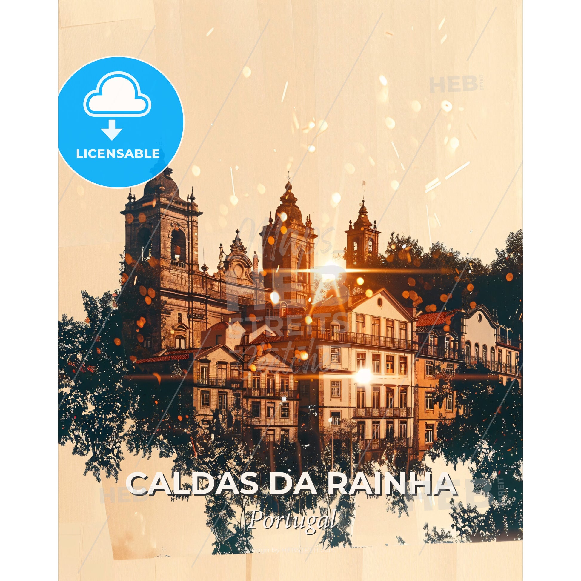 Caldas da Rainha: Bright city sparks that shine - A building with trees and sun shining through it - Square format print template