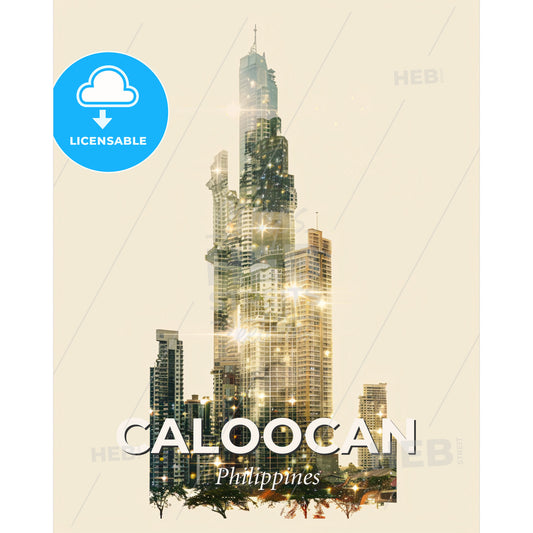 Caloocan City Skyline Double Exposure Poster Art - A city skyline with many lights - Square format print template