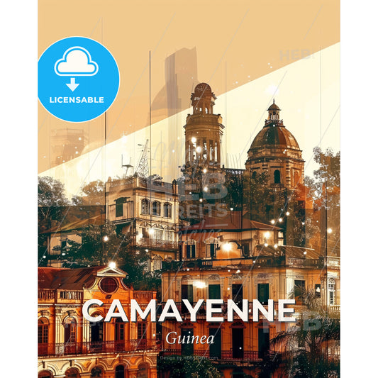 Camayenne Guinea Double Exposure Architectural Skyline Poster - A group of buildings with trees and buildings in the background - Square format print template