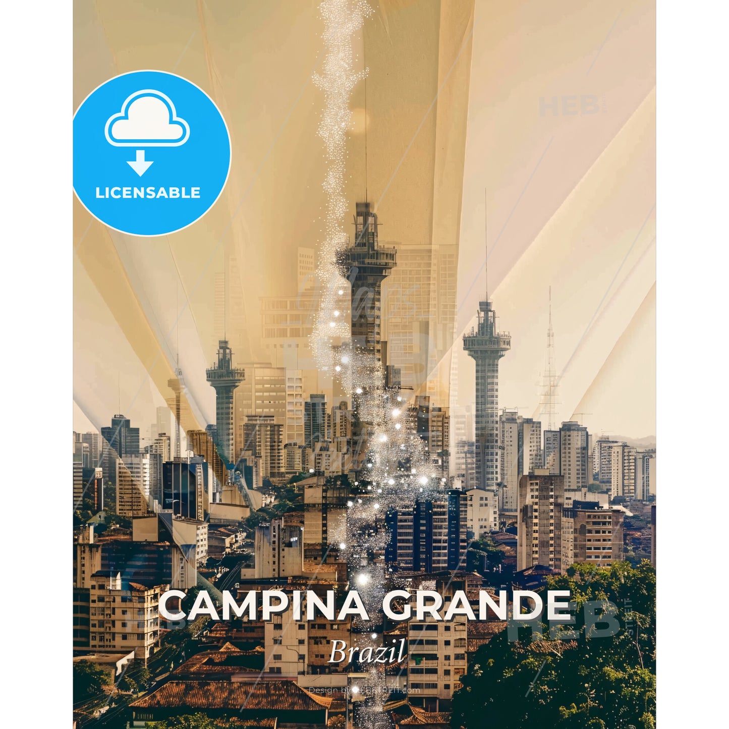 Campina Grande Skyline Poster Art Composite Architecture - A city with many tall buildings - Square format print template