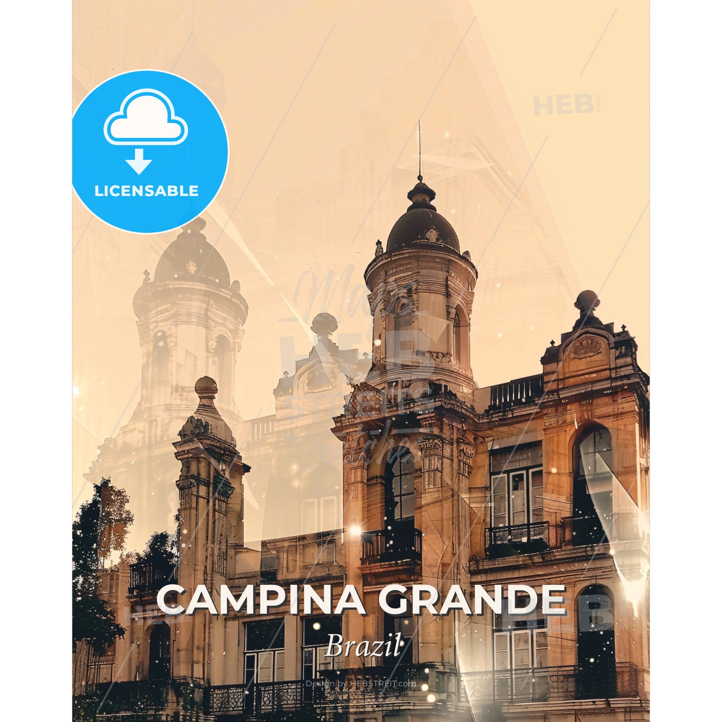 Campina Grande Cityscape Double Exposure Art - A building with a double exposure - Square format print template