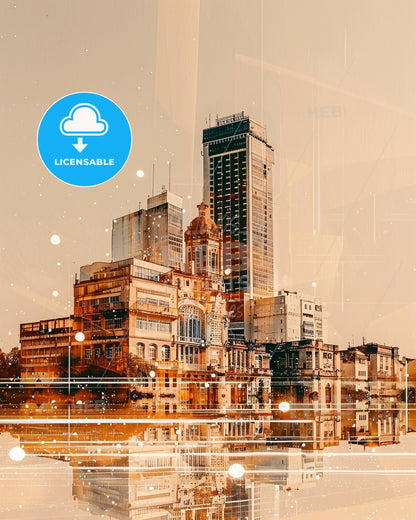 Campinas Brazil Cityscape Art Modern Poster - A city with many buildings and a body of water