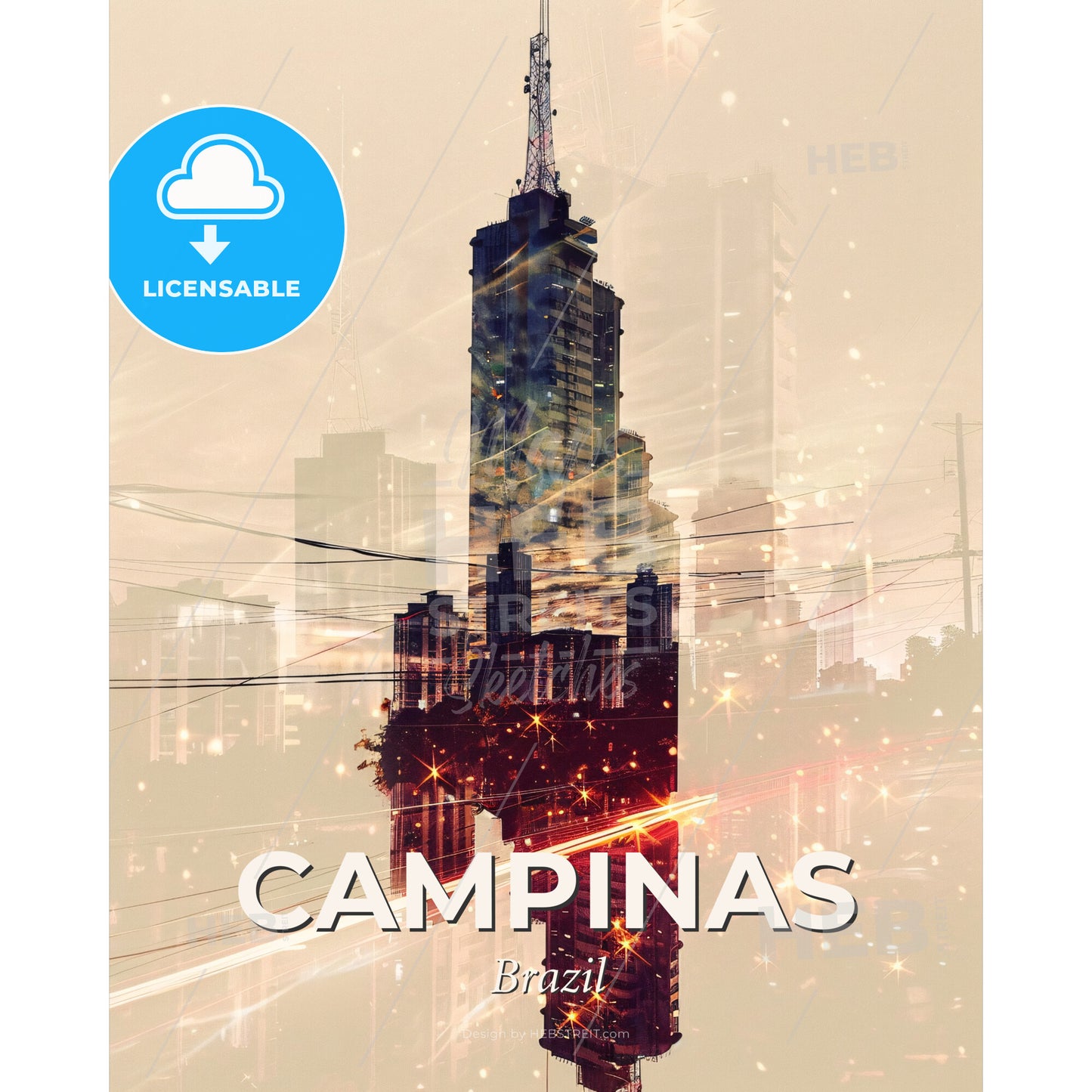 Campinas Skyline Poster: City Meets Architecture - A city skyline with a tower - Square format print template