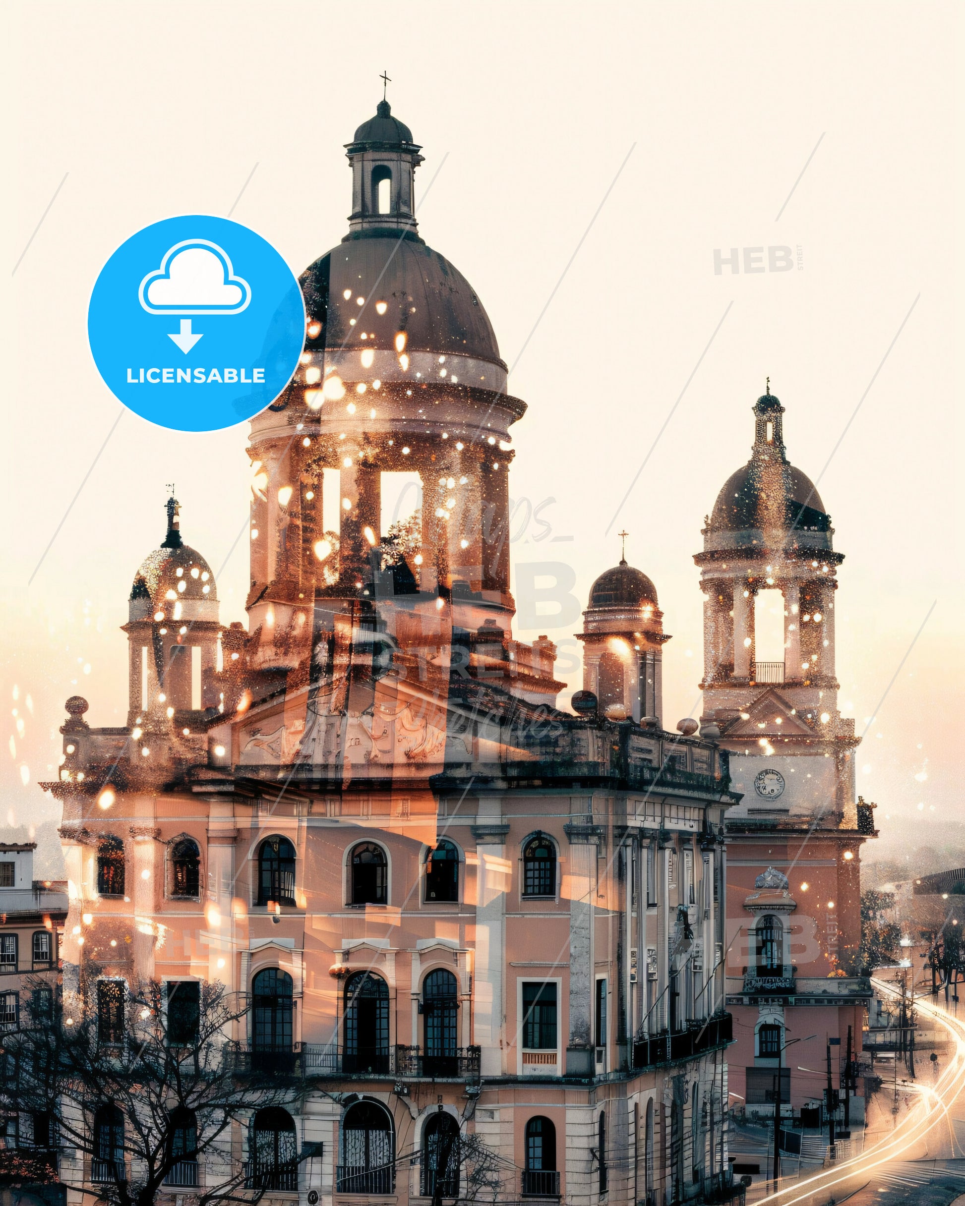 Campo Grande City Skyline Poster with Local Icons - A building with a dome and a street in the background