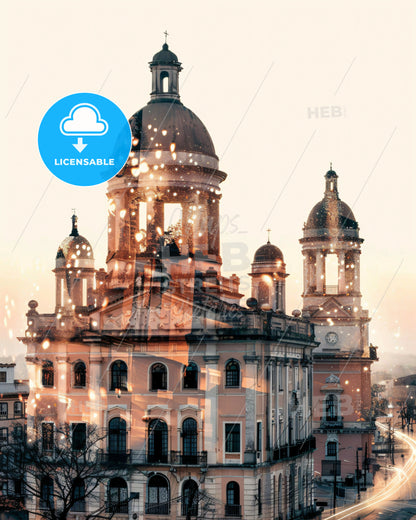 Campo Grande City Skyline Poster with Local Icons - A building with a dome and a street in the background