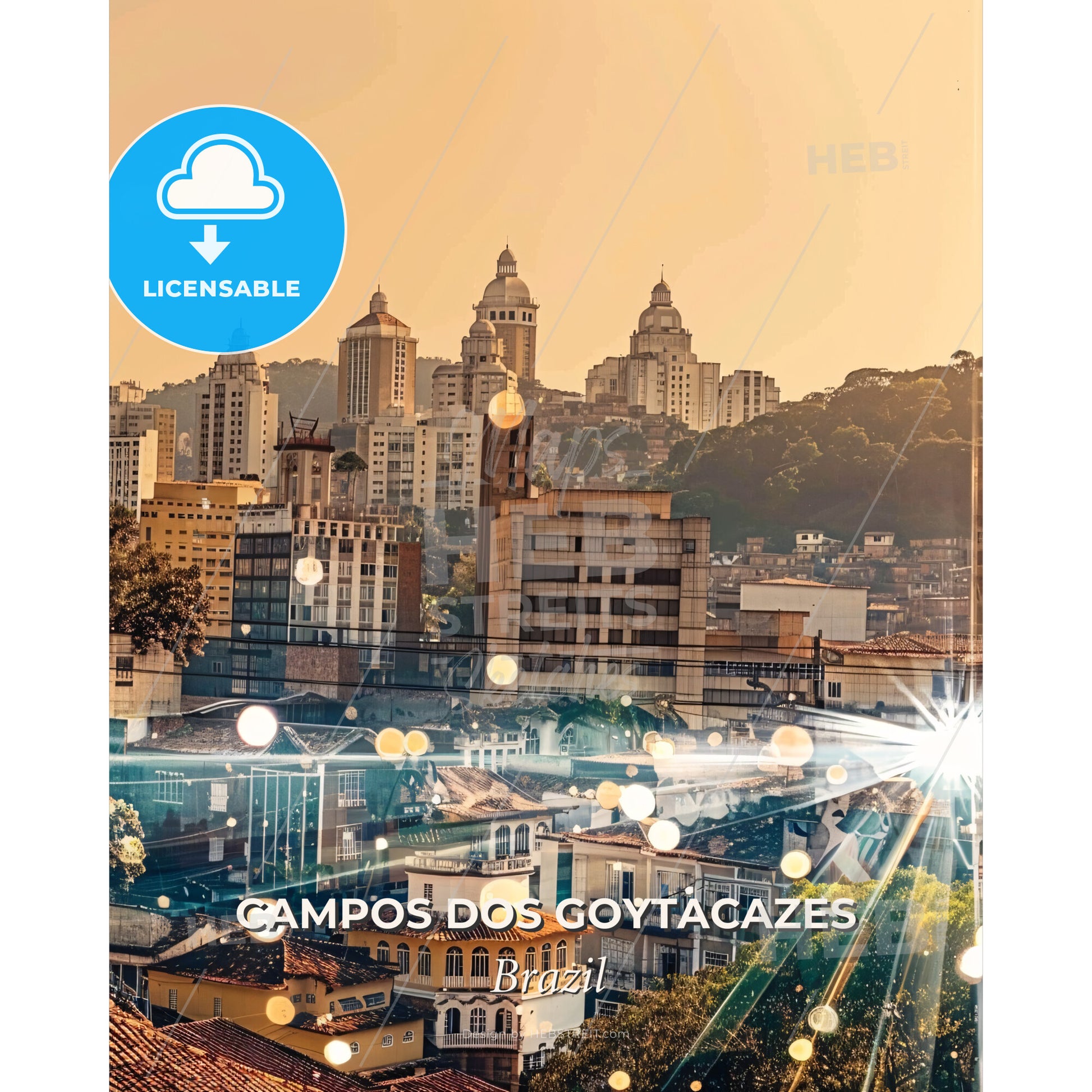 Campos dos Goytacazes Cityscape Backlit - A city with many buildings and trees - Square format print template