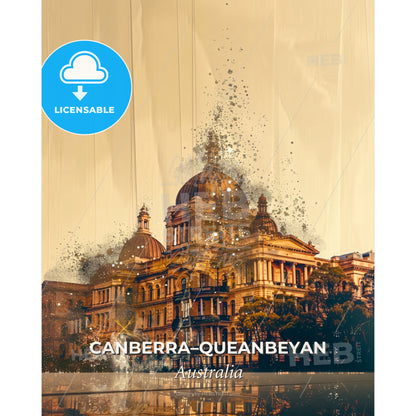 Canberra Queanbeyan Skyline Art Composite Dazzling Poster - A building with a dome on top - Square format print template
