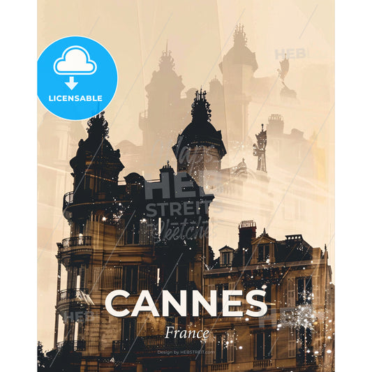 Cannes Skyline Double Exposure Art Composite Poster - A building with a tower - Square format print template