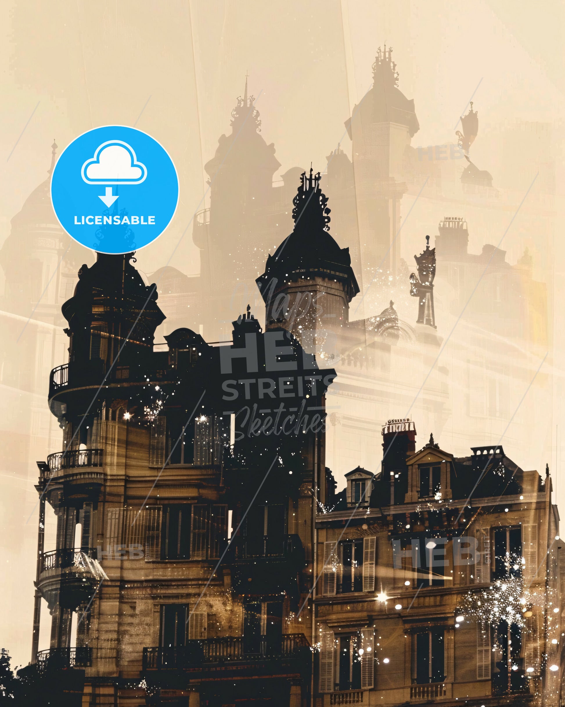 Cannes Skyline Double Exposure Art Composite Poster - A building with a tower